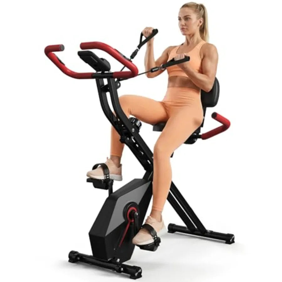 Foldable Exercise Bike for Small rtment Home Use with 5.5lb Flywheel and Arm Resistance Bands 300LB Ccity 10dB Quiet Operation