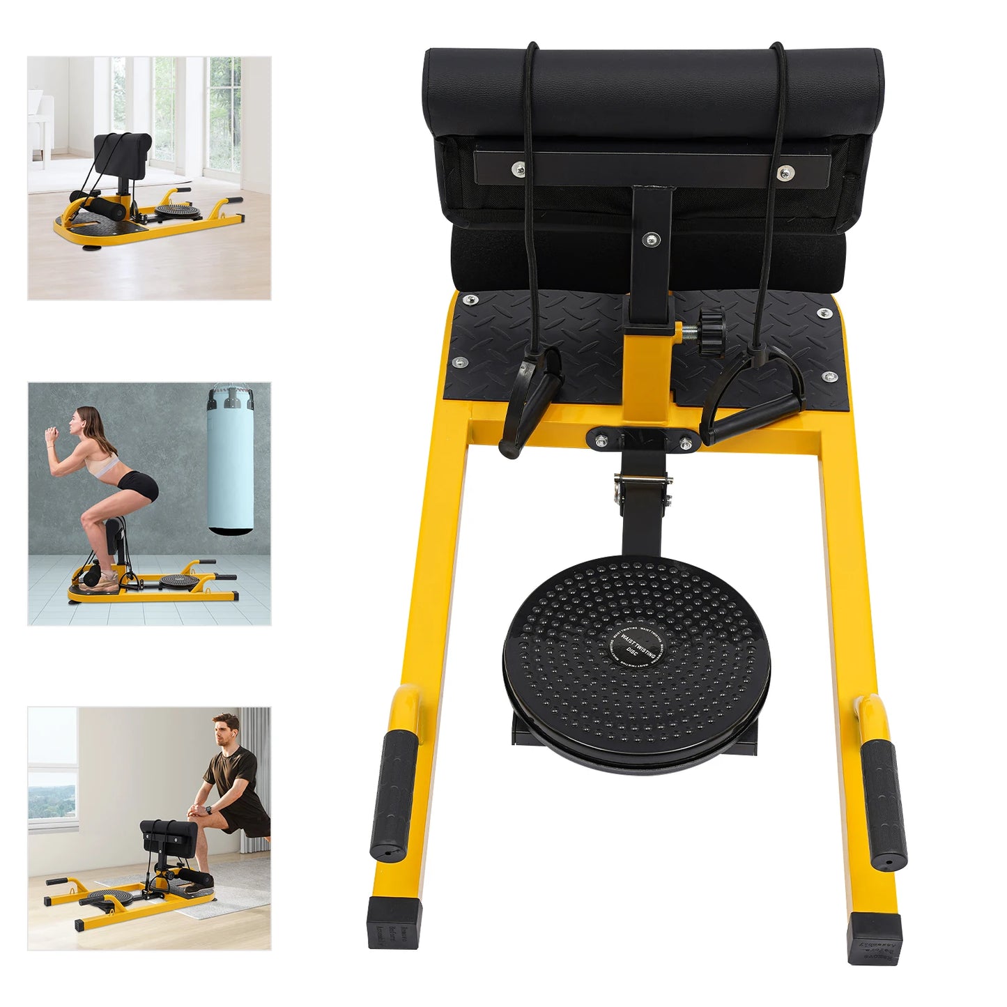 Steel Deep Squat Machine,Yellow Black Ajustable Deep Squat Machine Floor Standing 94*44cm for Train Abs,Thighs,Glutes