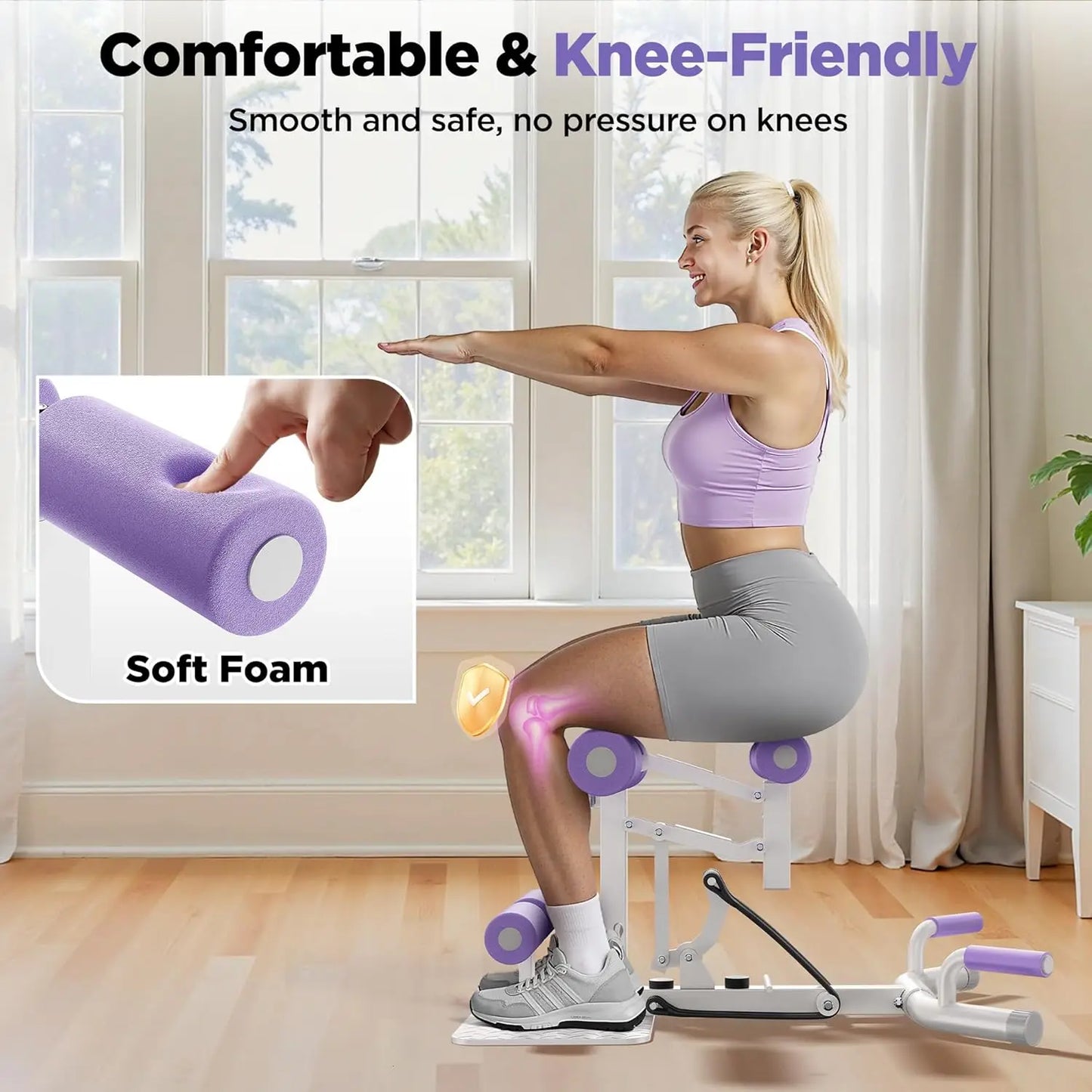 FEIERDUN Adjustable Deep Squat Machine-7 Level Resistance Glute&Leg Trainer for Home,Multi-Functional Equipment for Women