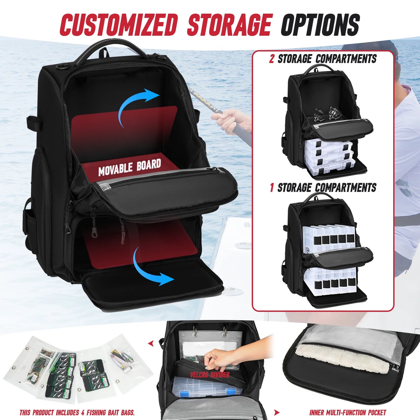 Multifunctional Fishing Tackle Backpack Fishing Tackle Storage Bag Lightweight Tackle Box for Outdoor Fishing Hunting Hiking