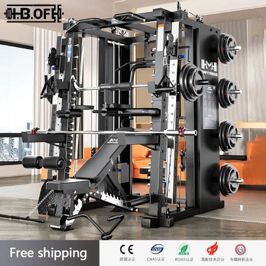 Household Multifunctional Squat Frame Set With Stainless Steel Weights Chair And Barbell Plates Commercial Gantry Smith Machine