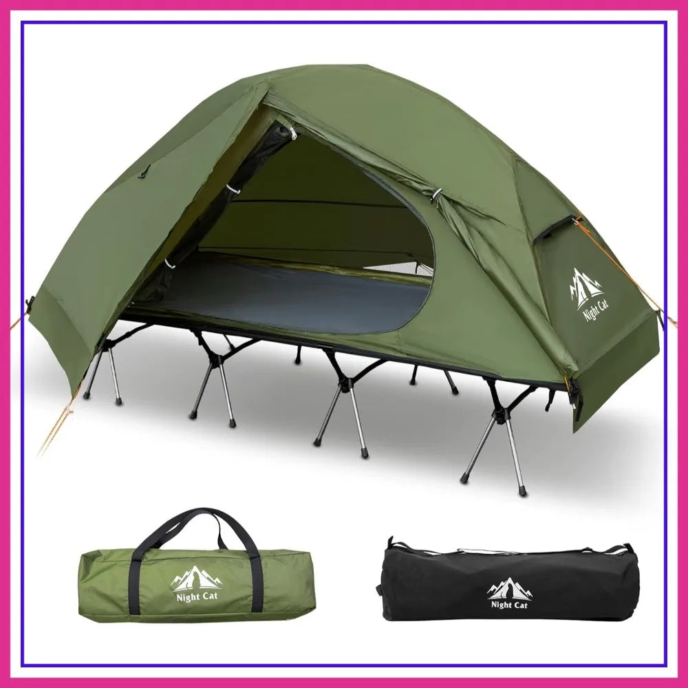 Camping Cot Tent Combo - Waterproof 1-Person Elevated Cot Bed with Tent, Portable Easy Setup for Adults