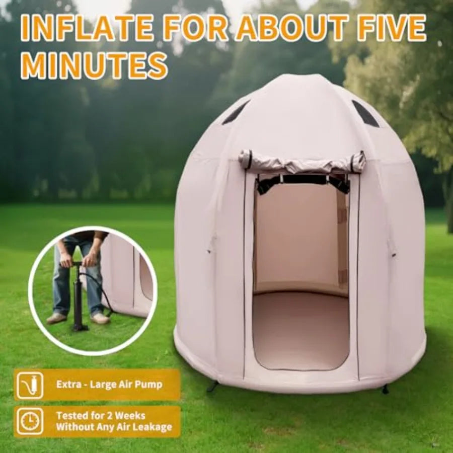 Inflatable Camping Tent with Hand Pump 4 Season Waterproof Outdoor Ox 2-4 Person Tent with Mesh Windows Door in Blue for Outdoo