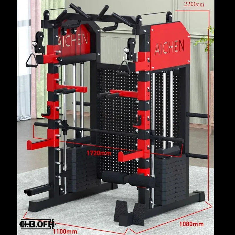 Gym Commercial Smith Comprehensive Trainer With Back Hole And Hanging Accessories With 100kg Barbell Plate Gantry Frame