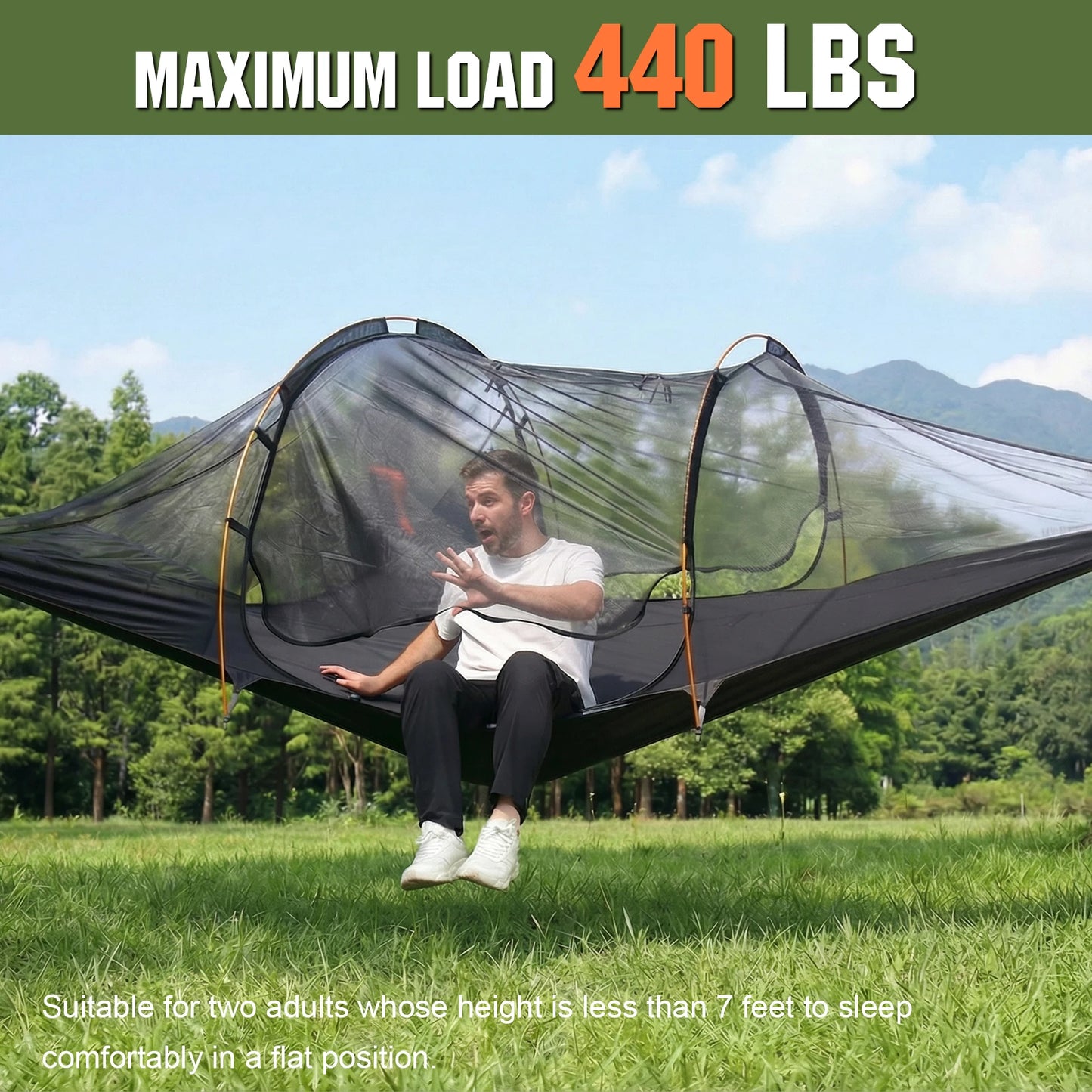 3 Point Hammock Tent for 2-Person W/Mosquito Net & RainFly Lay Flat Hammock 660 LBS Load Capacity for Outdoor Backpacking Hiking