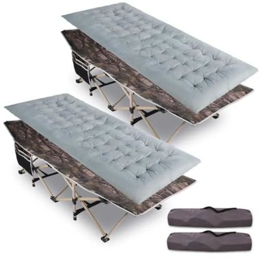 2-Pack Folding Camping Cots for Adults with Mattress Pad Heavy Duty Sleeping Cots Soft Comfortable for Outdoor Camping Indoor H