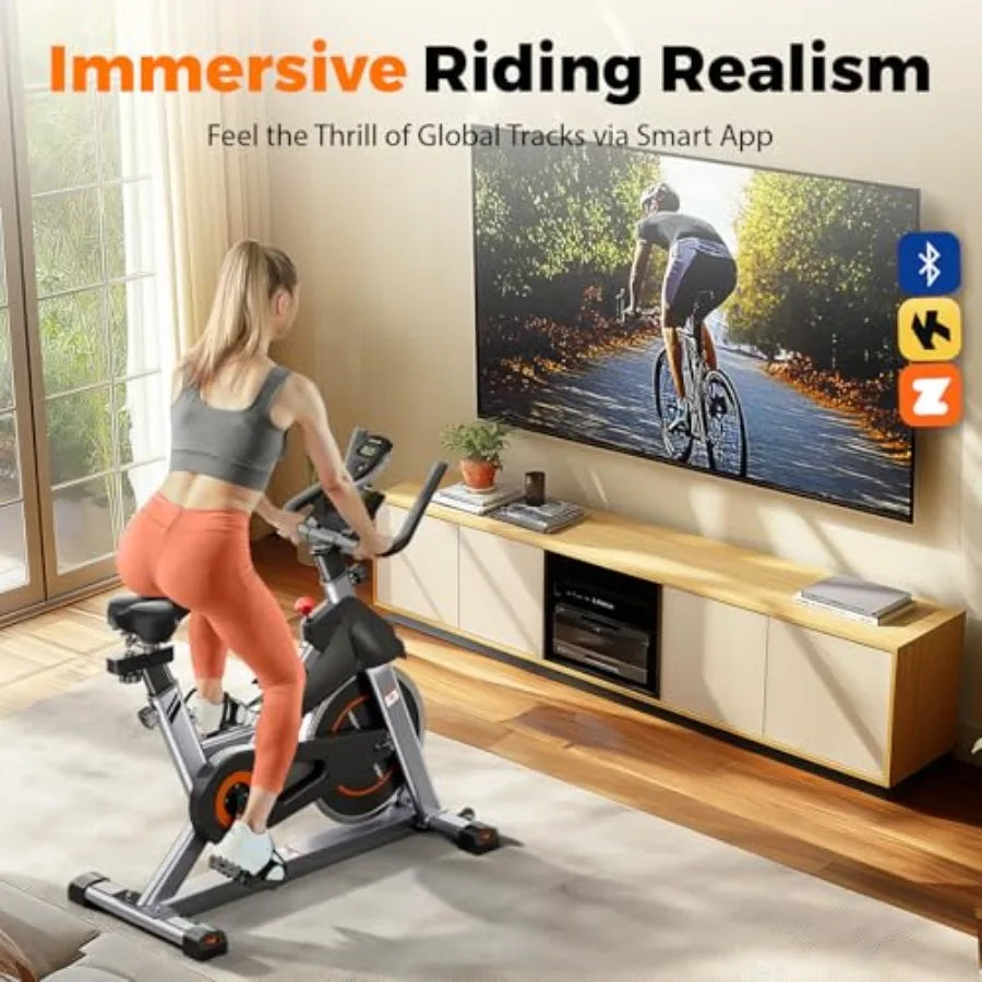 Magnetic Exercise Bike for Home 350 LBS Ccity Brake Pad Stationary Bike Indoor with Exclusive App and Fitness Courses for Weigh