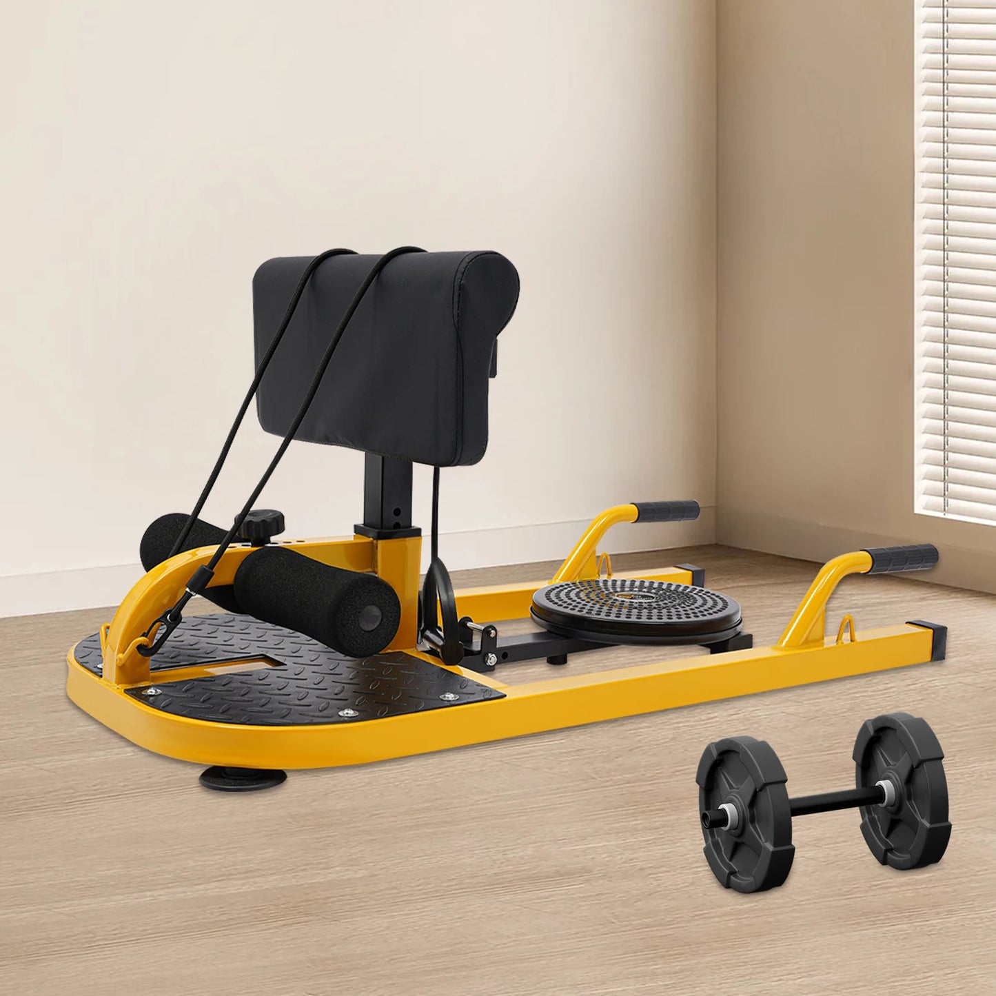 Steel Deep Squat Machine,Yellow Black Ajustable Deep Squat Machine Floor Standing 94*44cm for Train Abs,Thighs,Glutes