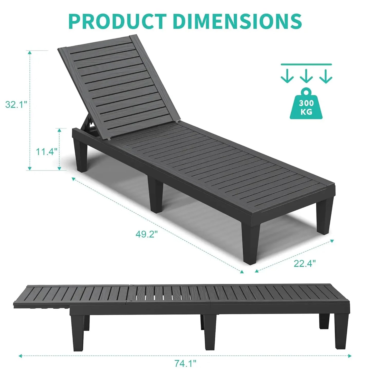 Set of 4 Outdoor Chaise Lounge Chairs 5-Position Adjustable Tanning Chair Wood Texture All-Weather Patio Lounger, Customized