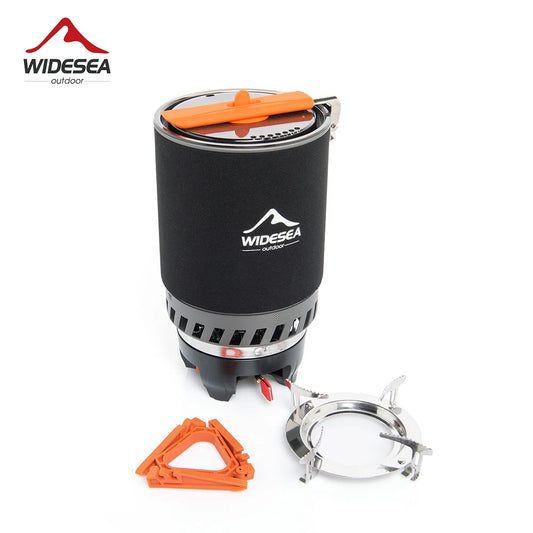 Widesea Camping Cooking System with Heat Exchanger Outdoor Gas Burner Stove Tourist Pot Set Cup Tableware Cookware Tourism Hike