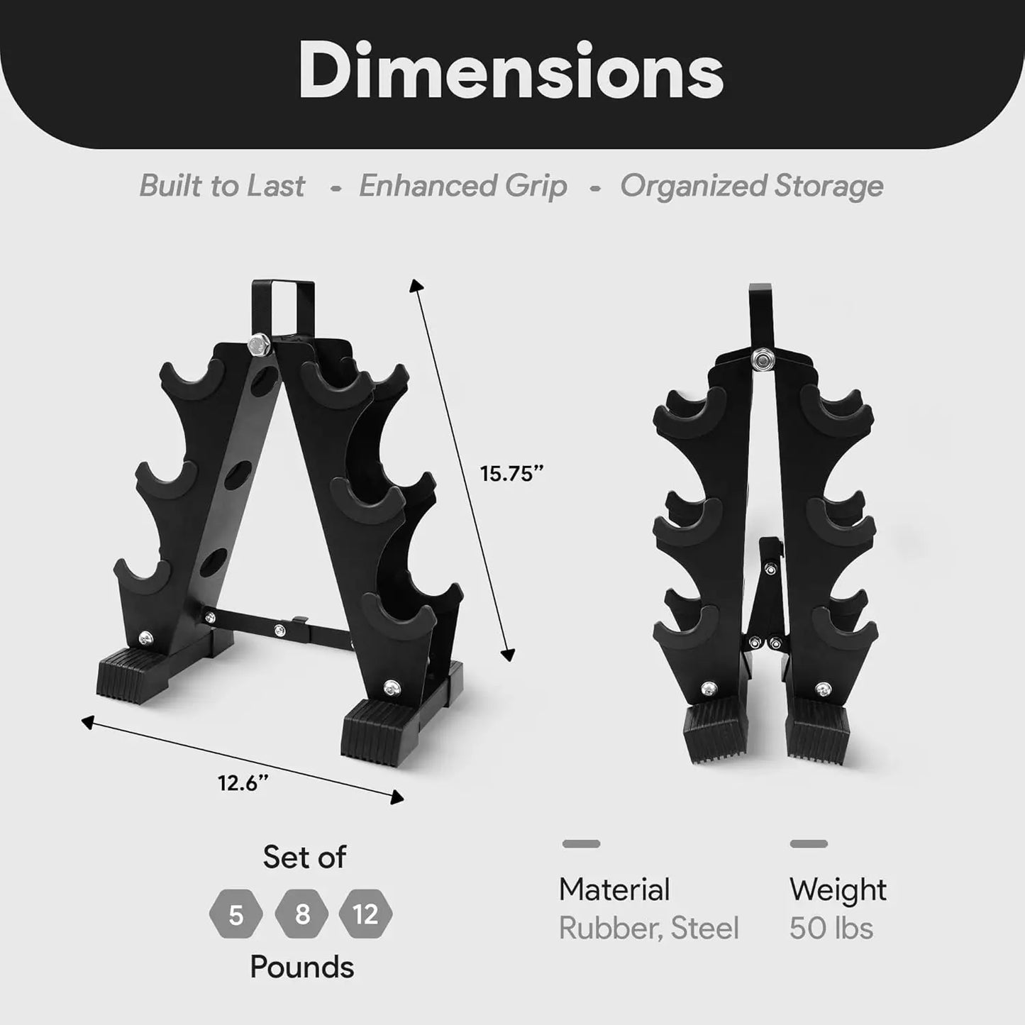 Hexagon Rubber Coated Dumbbell Set with Storage Rack, 100LB/150LB/200LB Options for Home Gym Workouts