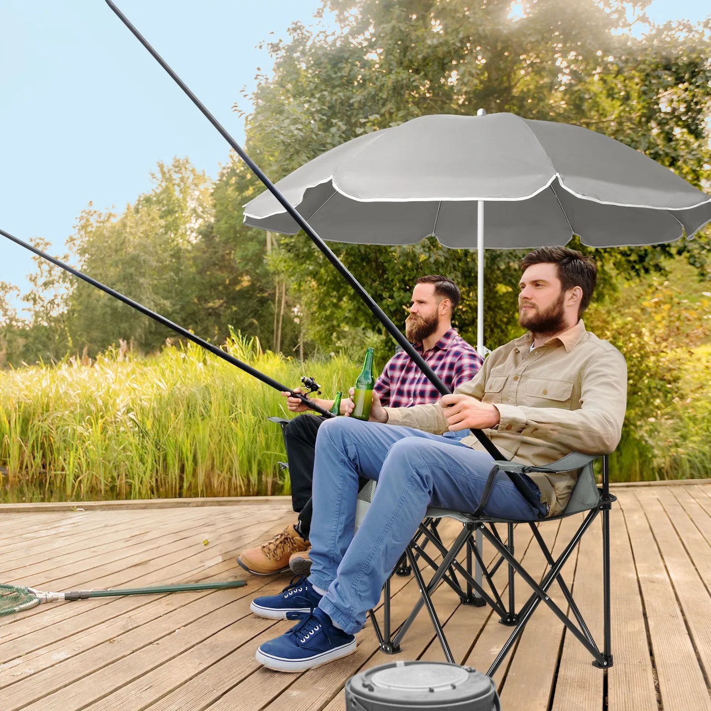 Folding Camping Outdoor Picnic Double Chairs with Umbrella Table Cooler Beach