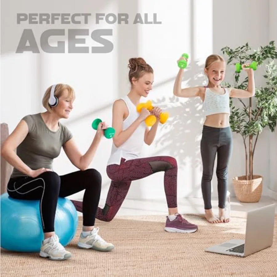 Neoprene Coated Dumbbell Hand Weight Sets of 2 - Multiple Weight Options with 15 Colors Anti-roll Anti-Slip Hexagon Shape