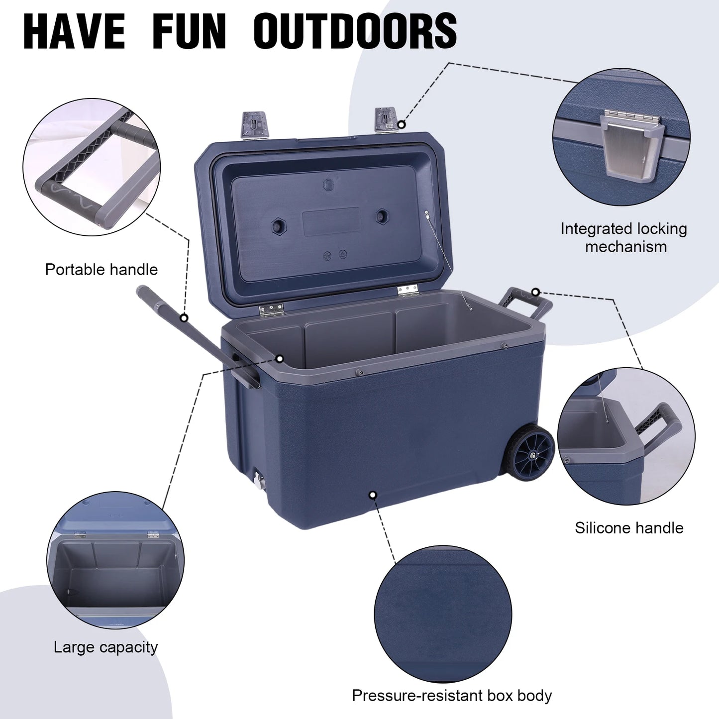70L Outdoor Camping Vehicle Insulated Box Ultra-Light Portable Car Wheel Insulator Plastic Cooler Box for Beach Beverage Camping