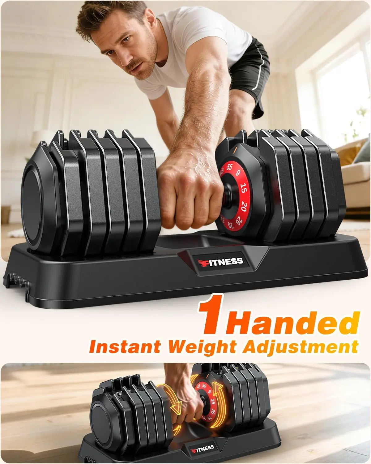 Adjustable Dumbbell Set of 2, Fast Weight Change, Anti-Slip Handle for Home Gym