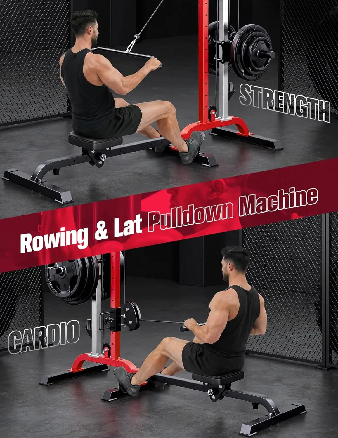 Cable Machine Home Gym 2 in 1, Rowing Machine & LAT Pulldown Station with High/Low Pulley, 450 Lbs Loaded, Foldable, Customized