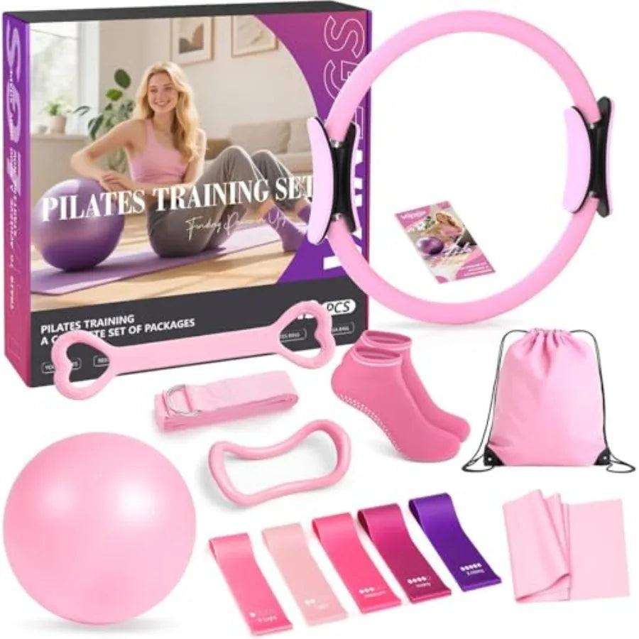 Pilates Kit 13Pcs Home Pilates Essentials Workout Kit with 13 Ring 10 Ball and Resistance Bands for Women at Home Pilates Equip