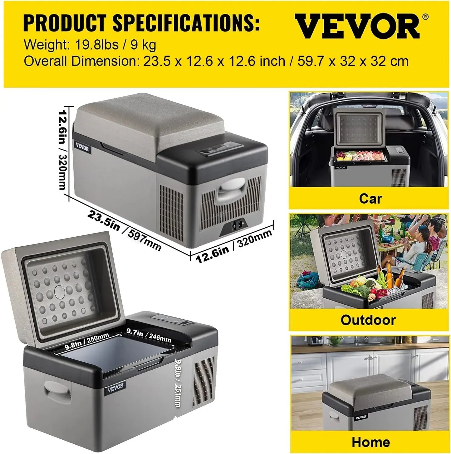 Sihao Portable Compressor Fridge Freezer 15L to 55L Mini Cooler for Outdoor Camping BBQ Picnic Vehicle RV Car Home Travel Use