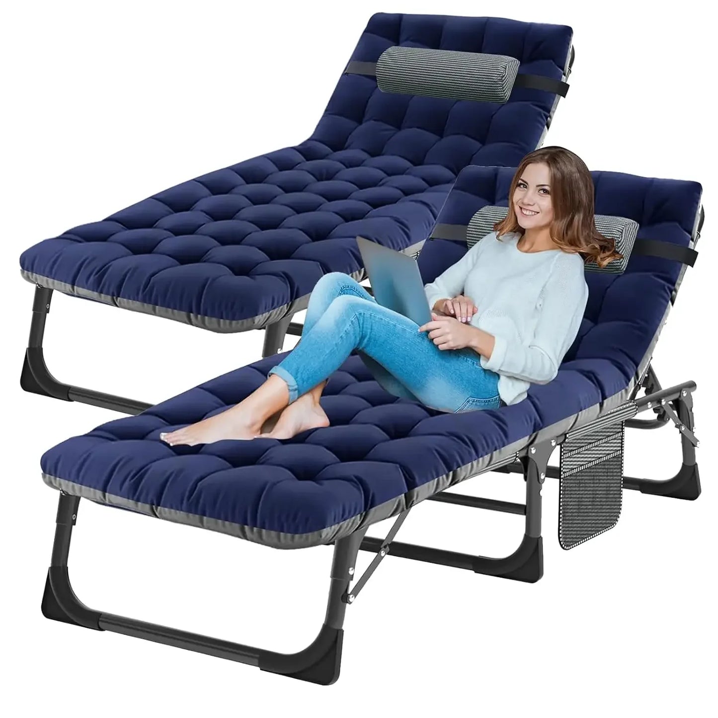 Outdoor Folding Chaise Lounge Chair with Mattress, 5 Position Adjustable Patio Reclining, Customized