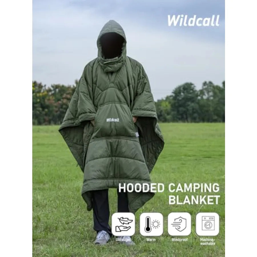 Hooded Camping Blanket with 3M Thinsulate Insulation Wearable Poncho Blanket Ultralight Foldable Quilt Sleeping Bag for Outdoor