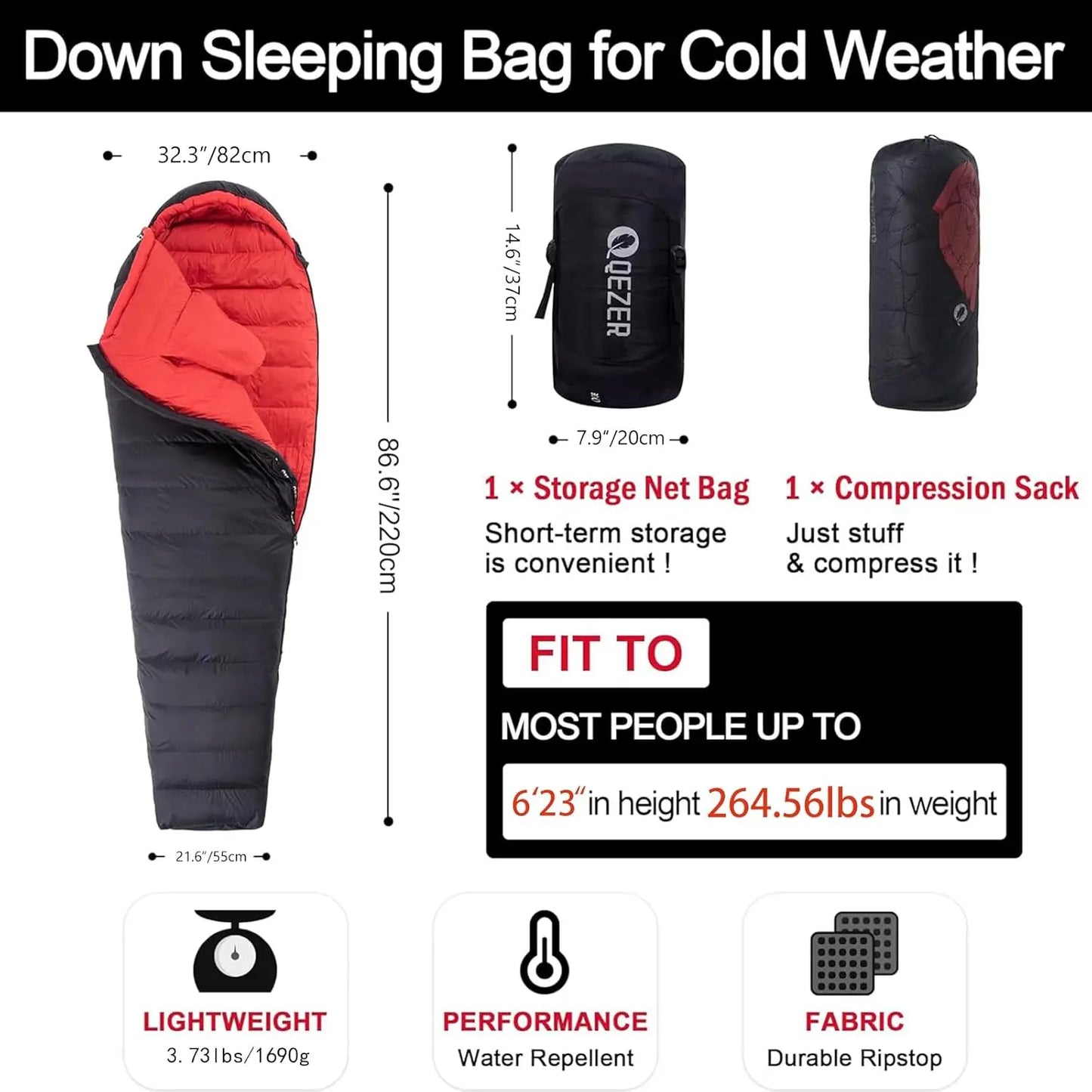 Ultralight Down Sleeping Bag for Adults, 600 Fill Power, Compact All Seasons for Backpacking Hiking Camping