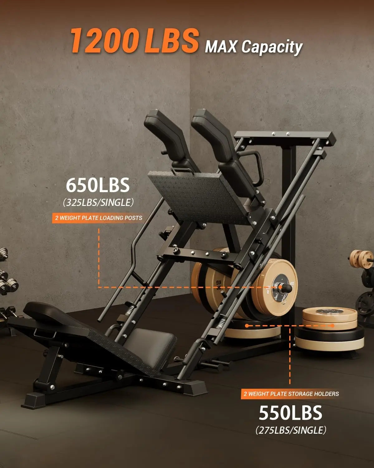 3 In 1 Leg Press Machine, Professional Hack Squat Machine With Weight Storage Post For Home, Fit 1" & 2" Weight Plates