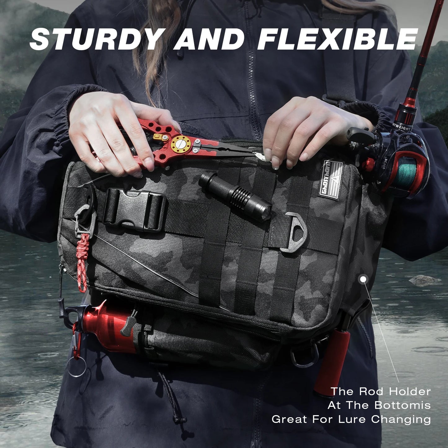 Fishing Gear Kit with Backpack - Tackle Storage Box, Baits, Hooks, Fish Control Tool & Pliers for Anglers