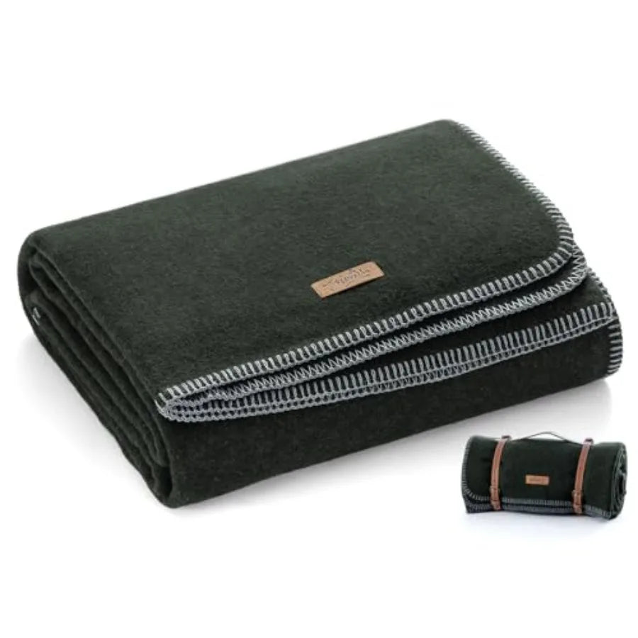 100% Wool Blanket 48" x 62" Warm Thick Washable Military Wool Blanket Great for Camping Outdoors Sporting Events Survival Kits