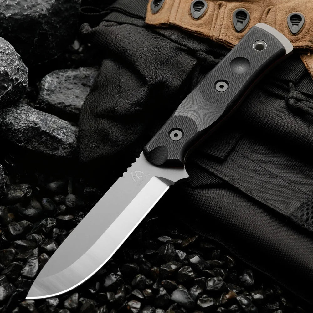 High-quality steel fixed-blade outdoor knife, camping knife with high-hardness stainless steel integrated spine and sheath, emer