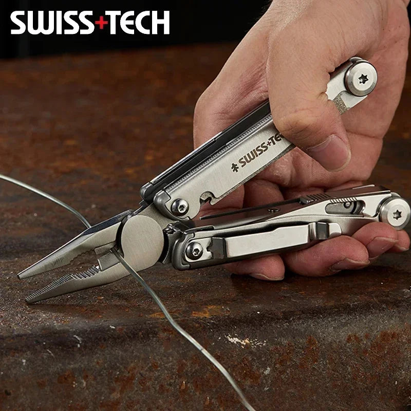 SWISS TECH 18 in 1 Multitool Pliers Folding Multi-functional Combination Tool Pocket Knife Portable EDC Outdoor Equipment
