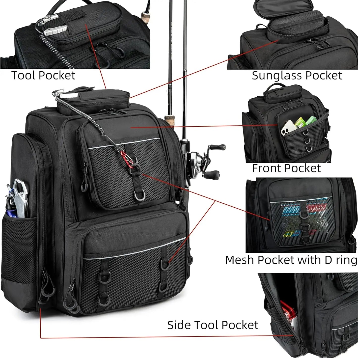 Large Fishing Backpack with Tackle Boxes, Durable Tackle Bag Made of Strong Materials for Anglers