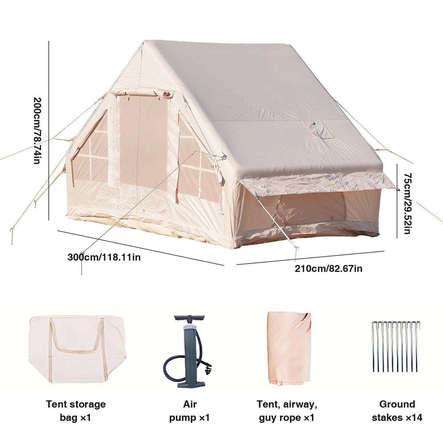 Air Glamping Tents with Pump Inflatable Camping Tent Waterproof Oxford for Outdoors
