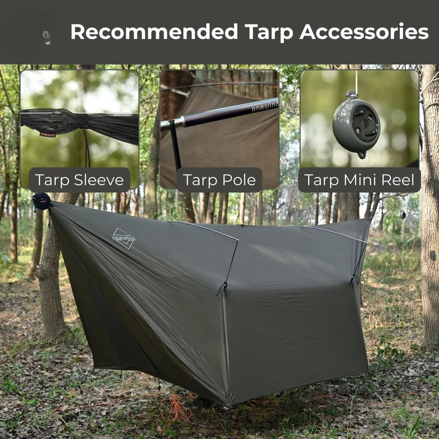 1210 ft Hammock Tarp, Ultralight Tarp Silnylon Hammock Rain Fly Lightweight Waterproof Camping Tent Tarp with Doors, Easy to Set