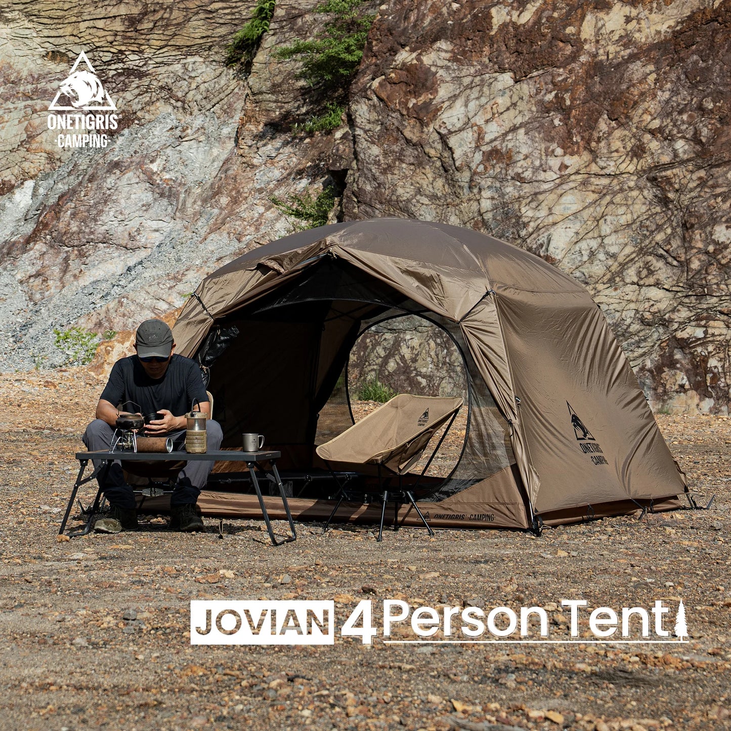 OneTigris JOVIAN Camping Tent 3-Season 4-Person Dome Tent Outdoor Backpacking Shelter With Tent Bottom Waterproof Floor Mat