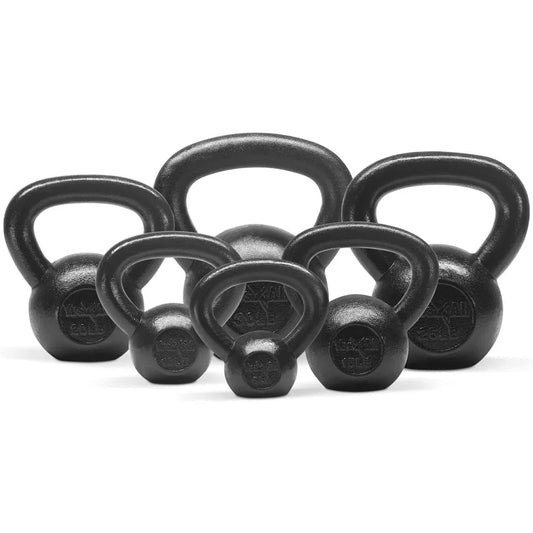 Kettlebell Sets, 5 - 10 - 15 - 20 - 25 - 30 LB Cast Iron Strength Training Kettlebells, Wide Handles & Flat Bottom, Multi-Level