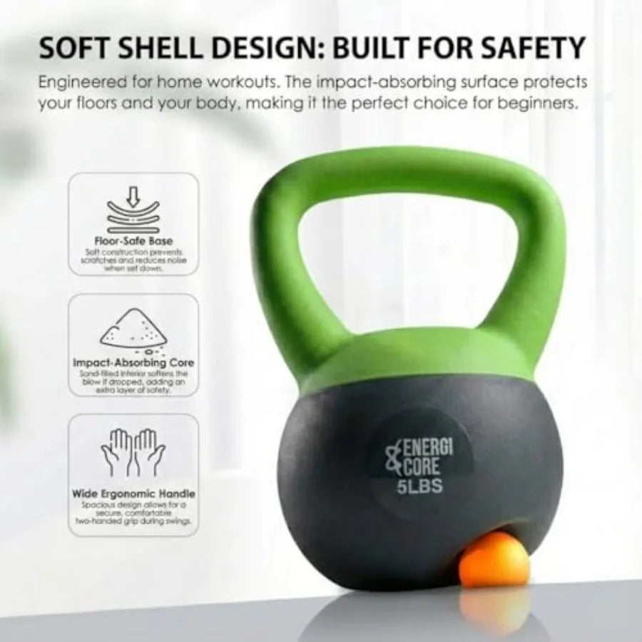 ENERGI CORE Kettlebell - Sand Filled Weight for Home Gym Workouts Strength Training - Portable Exercise Kettle Bell for Women M