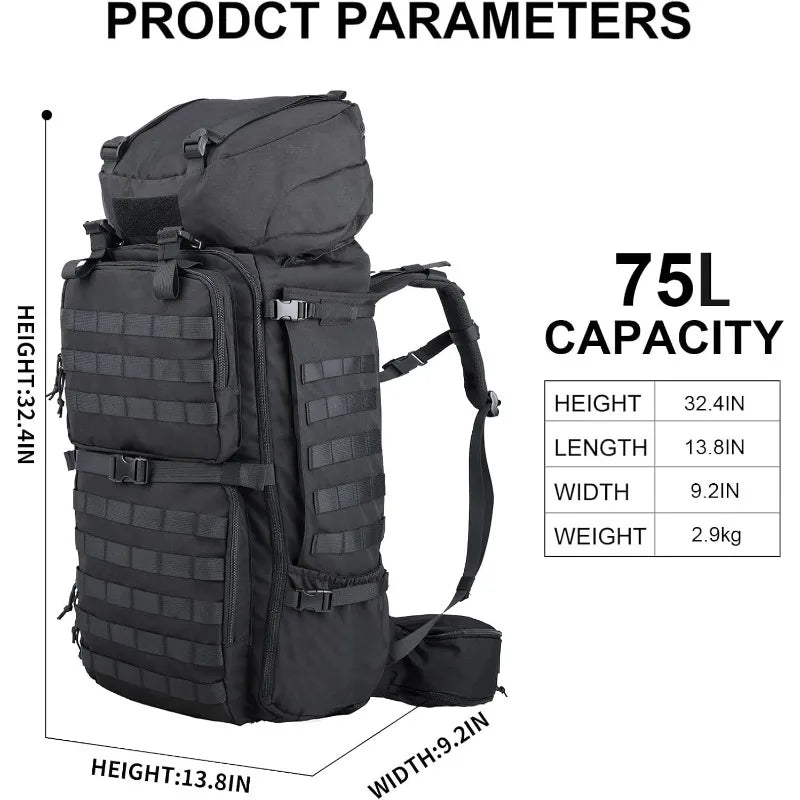 75L Mens Travel Backpack Military Tactical Mountaineering Backpacks Army Climbing Survival Backpack for Camping Hiking Trekking