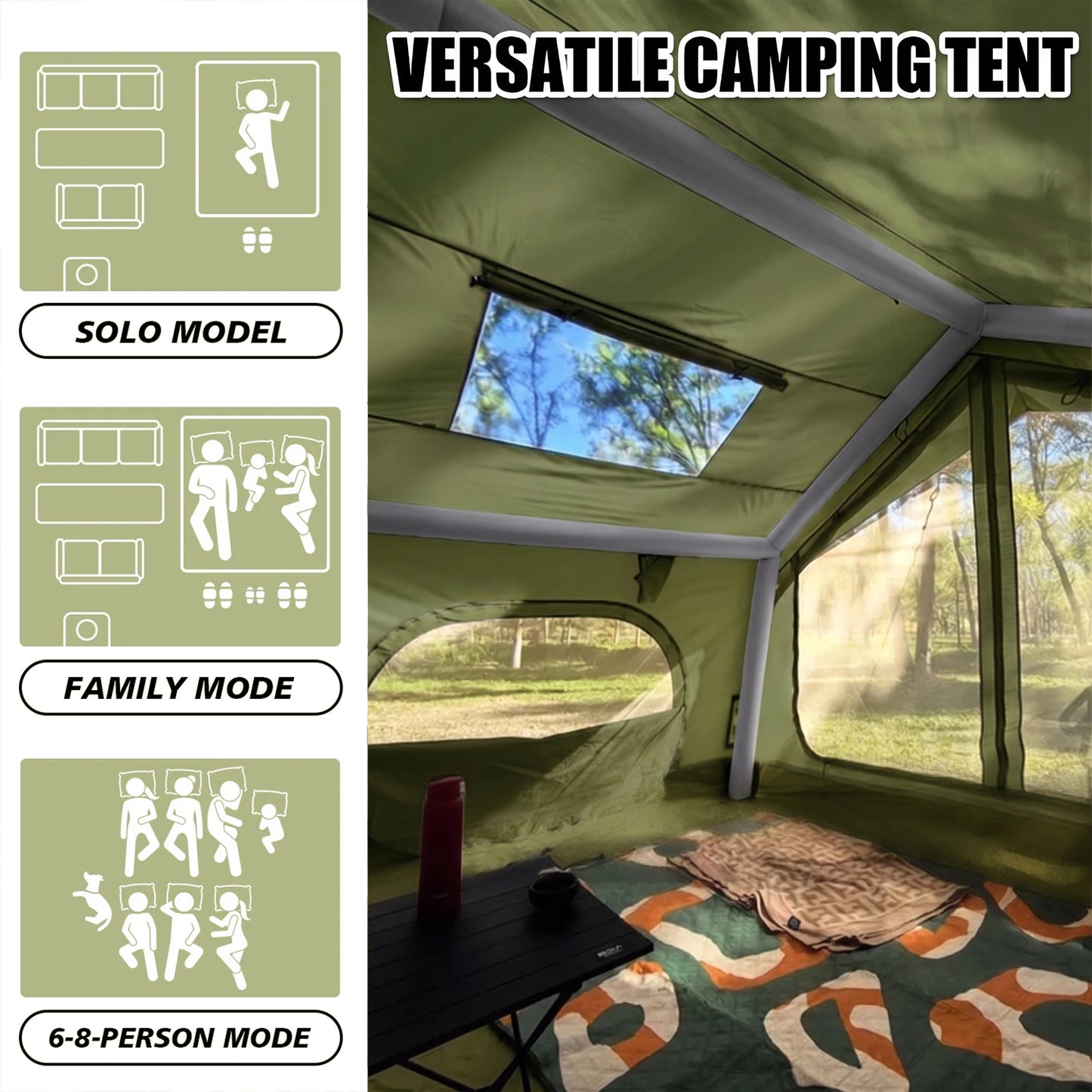 12'x10' Inflatable Tent House with Rainfly/Canopy for 4-6 Person,4 Season Blow up Tent with Tarp Waterproof Easy Setup Air Tent