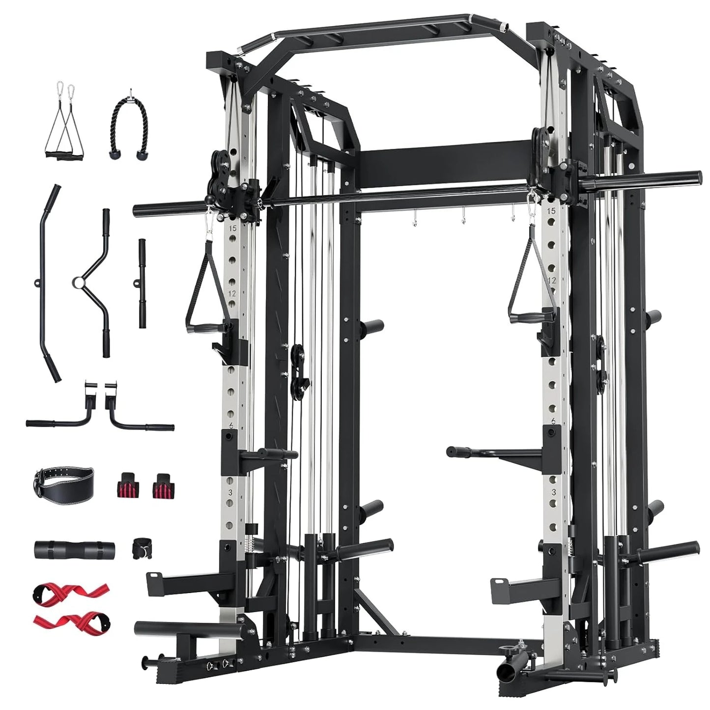 Drone2 Smith△ Machine – All-in-One Home Gym Squat Rack with Weight Bar, Dual LAT Pull-Down Systems & Cable, Customized