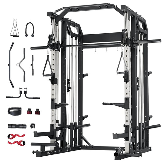 Drone2 Smith△ Machine – All-in-One Home Gym Squat Rack with Weight Bar, Dual LAT Pull-Down Systems & Cable, Customized