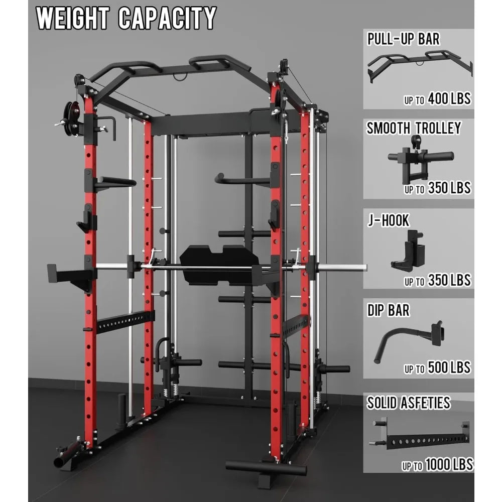 Eonfit E5 Smith Machine with Vertical Leg Press, Power Cage Squat Rack with LAT-Pull Down Cable Crossover Rotating, Customized