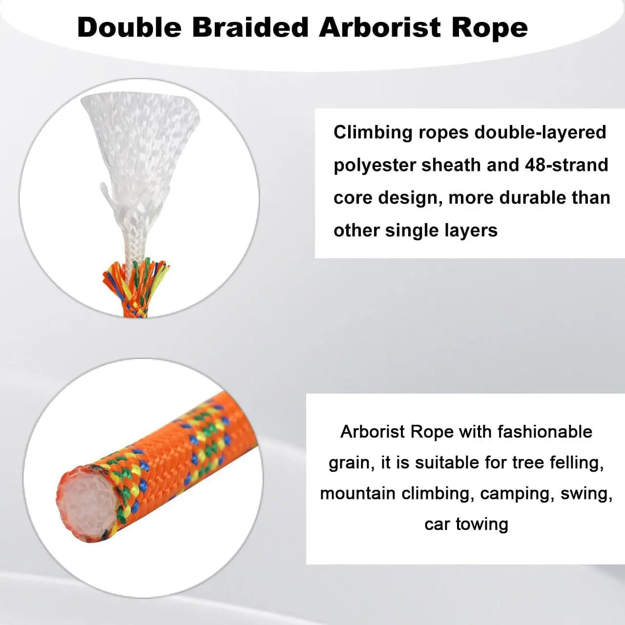 1/2 Inch x 200 Feet Double Braided Polyester Arborist Rope for Tree Climbing, Sailing, and Outdoor Use