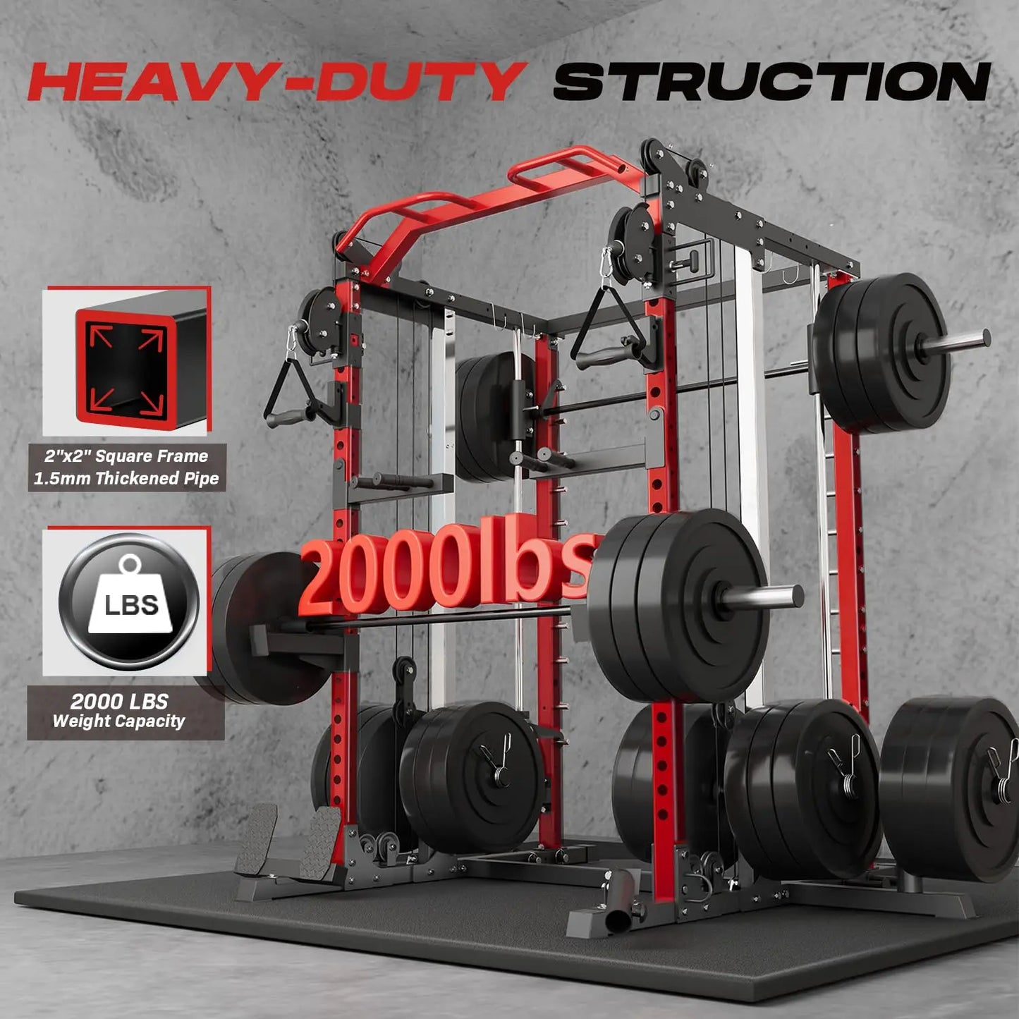 Power Cage Home Gym, Dual Pulley Cable Crossover System, All-in-One Squat Power Rack with Strength Training, Customized