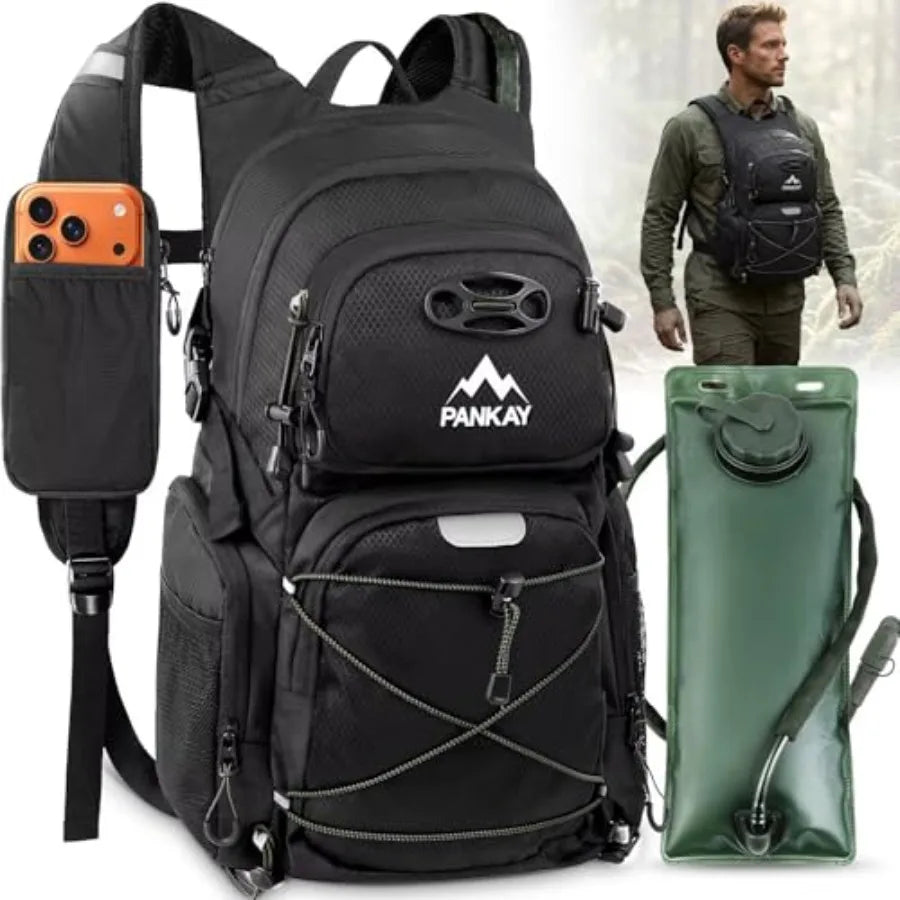 25L Hydration Backpack Hiking Hiking Backpack with Water Bladder Detachable Phone Pouch and Helmet Holder Lightweight Water Bac
