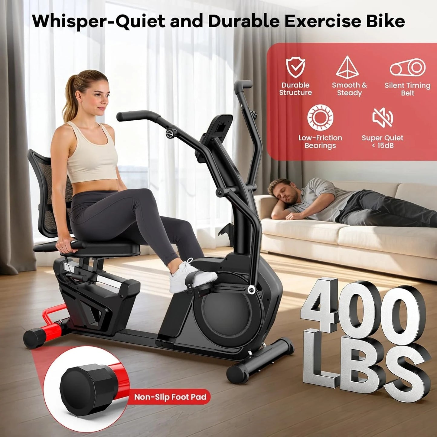 Recumbent Exercise Bike, Stationary Recumbent Exercise Bike for Home with Arm Exerciser, 16-Level Magnetic, Customized