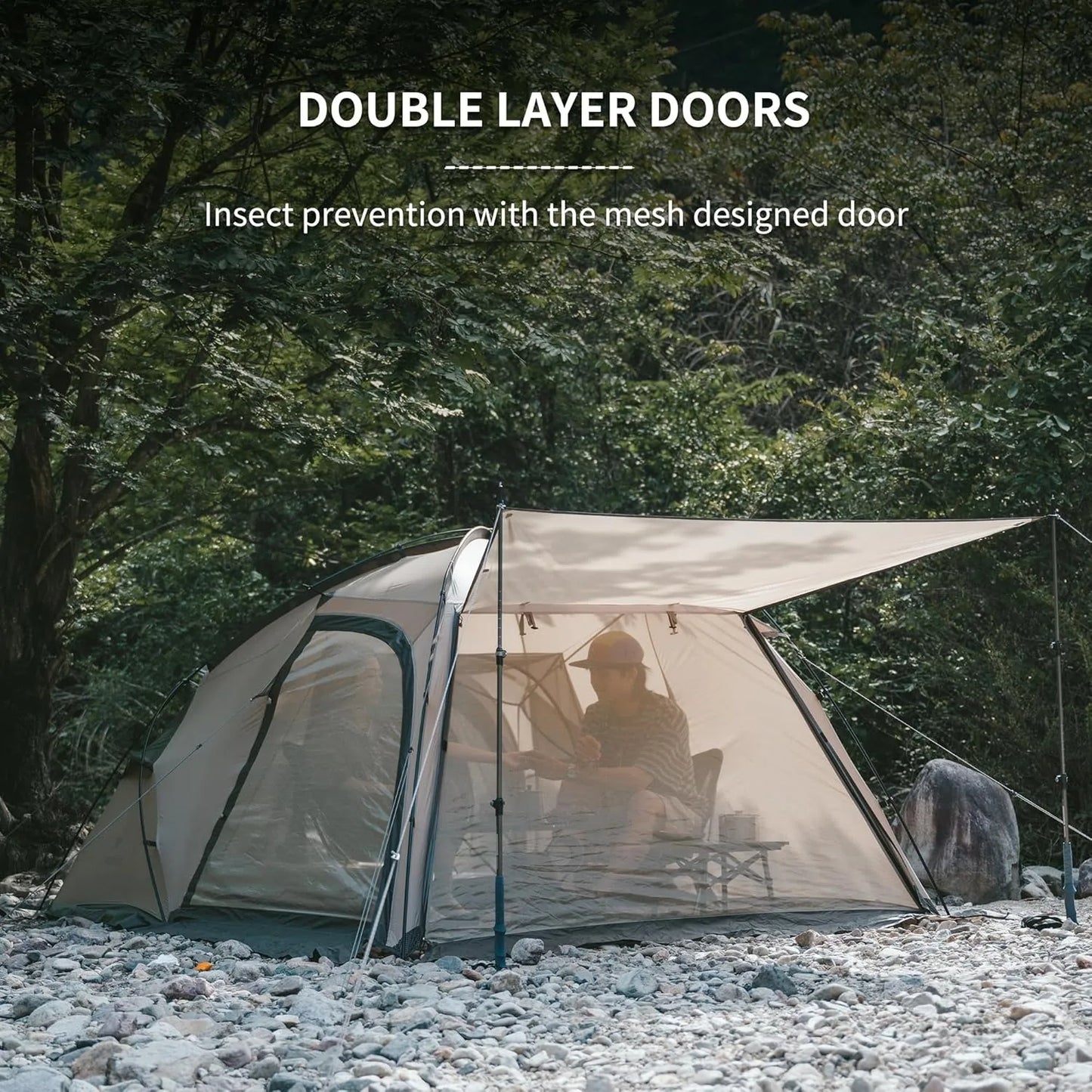 Naturehike Lightweight 2 Person Tent Large Space 4 Season Double Layer Camping Tent 7.5㎡ with Living Room with Stove Hole