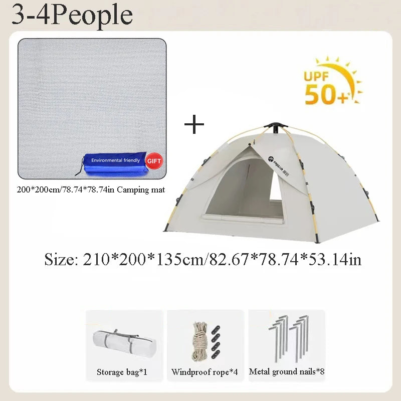 Portable Outdoor Automatic Tent Rainproof And Sun-Proof Ventilated And Breathable Adult And Childrens Tent With Doors Windows