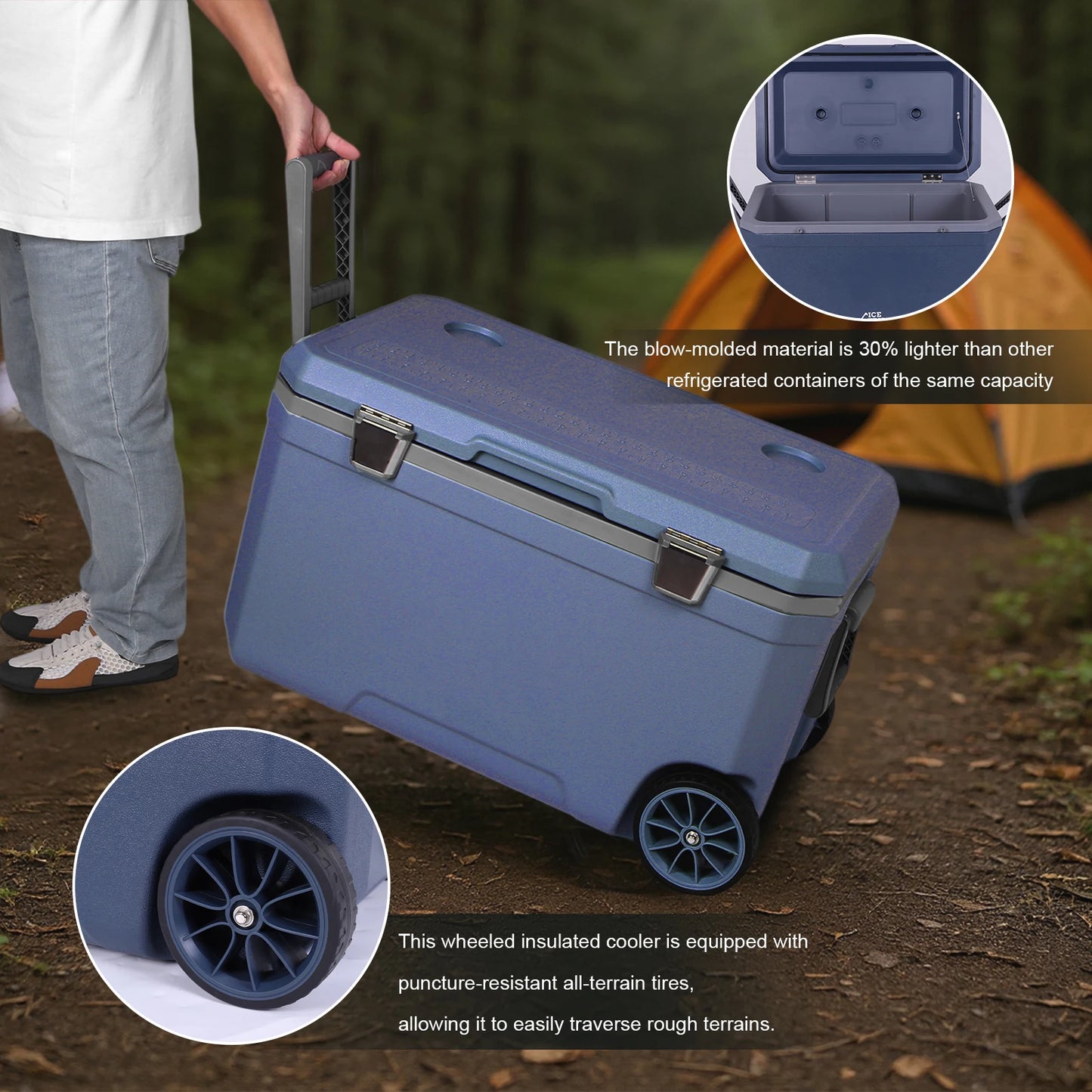 70L Outdoor Camping Vehicle Insulated Box Ultra-Light Portable Car Wheel Insulator Plastic Cooler Box for Beach Beverage Camping