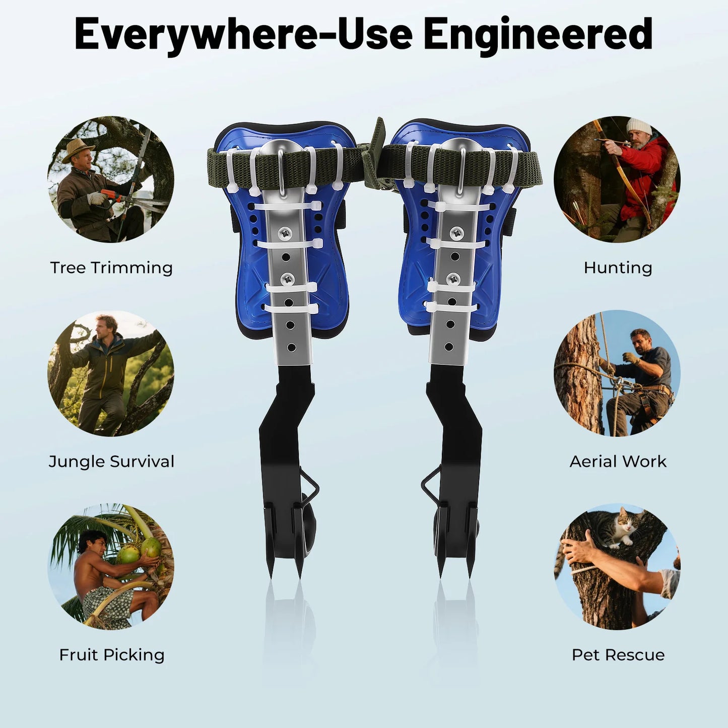 Adjustable Tree Climbing Gear Tree Climbing Tools with Foot Straps&Safety Rope for Jungle Survival,Fruit Picking, Climbing Spike
