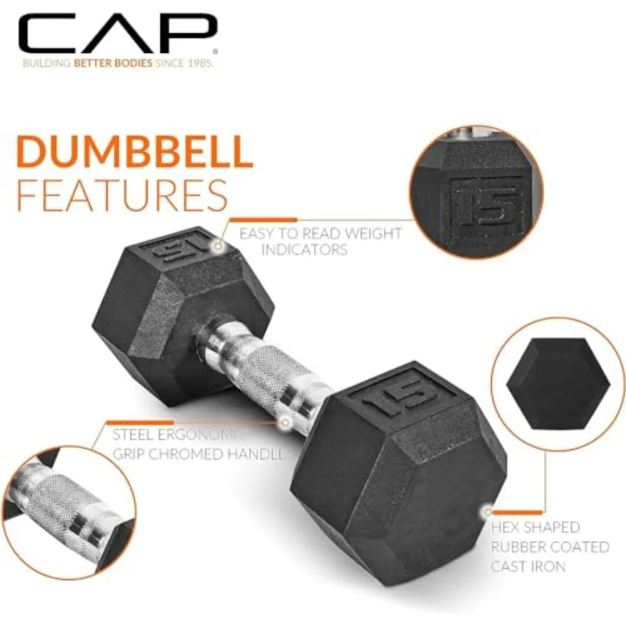 100 LB Rubber Coated Hex Dumbbell Hand Weight Set with Vertical Storage Rack Black